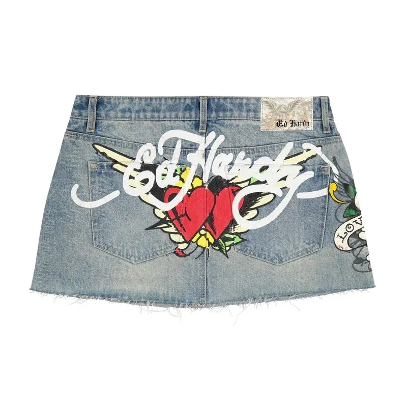 Y2K Hip Hop Skull Denim Mini Skirt