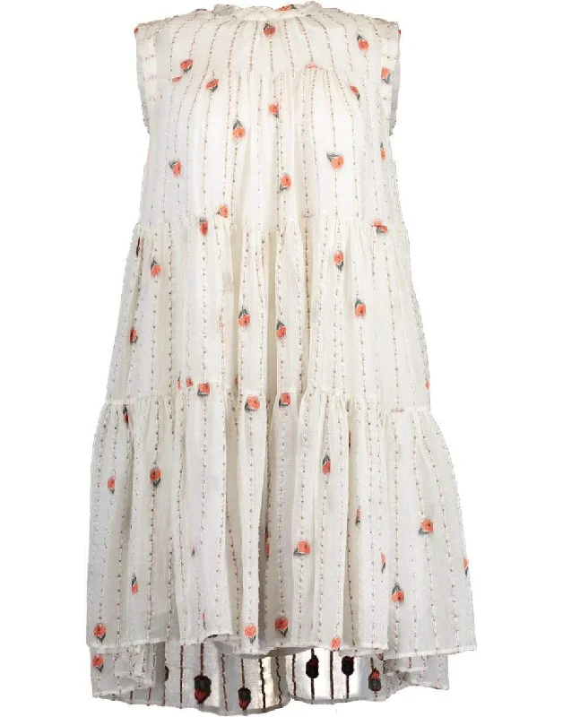 Sleeveless Tiered Flower Print A-Line Dress