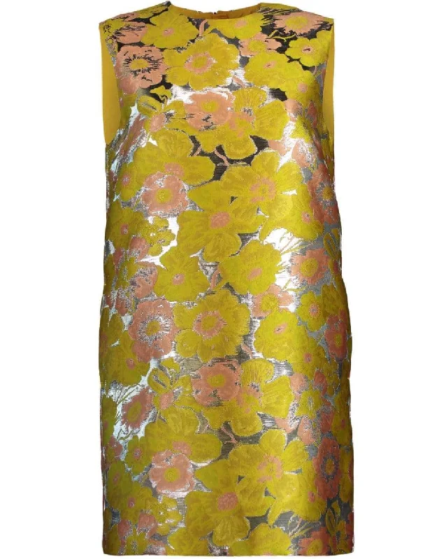 Metallic Floral Jacquard Shift Dress