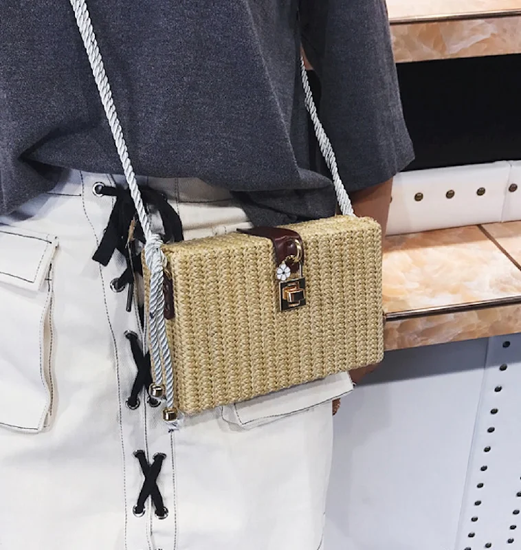 Straw Box Clutch Shoulder Bag