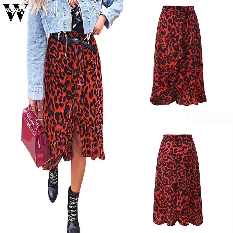 Womail Skirt Women Summer Leopard Print Vintage Long Women's Casual High Waist Pleated Skirt Fashion NEW 2020 M27