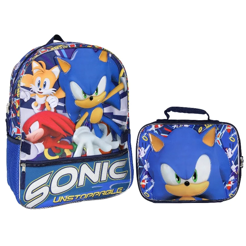 Sonic The Hedgehog Tails And Knuckles Kids School Travel Backpack 2 Piece Set With Detachable Lunch Box - One Size