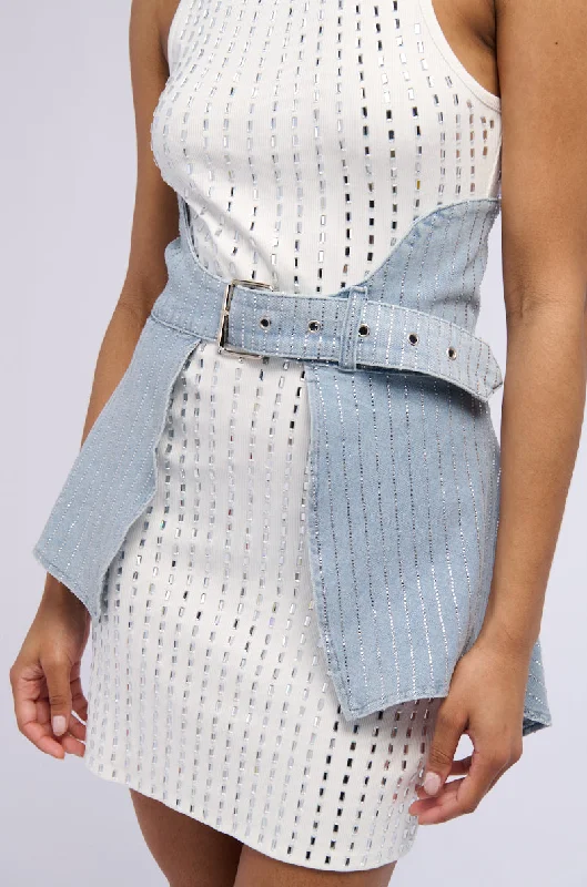 BLING IS BETTER MINI DENIM BELT SKIRT