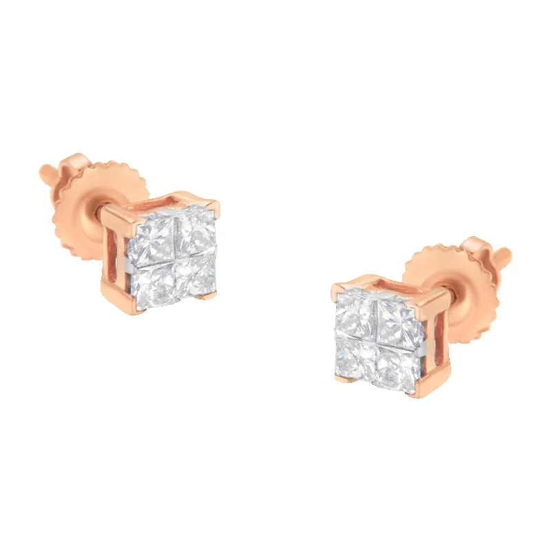 10K Gold Princess Diamond Composite Stud Earring