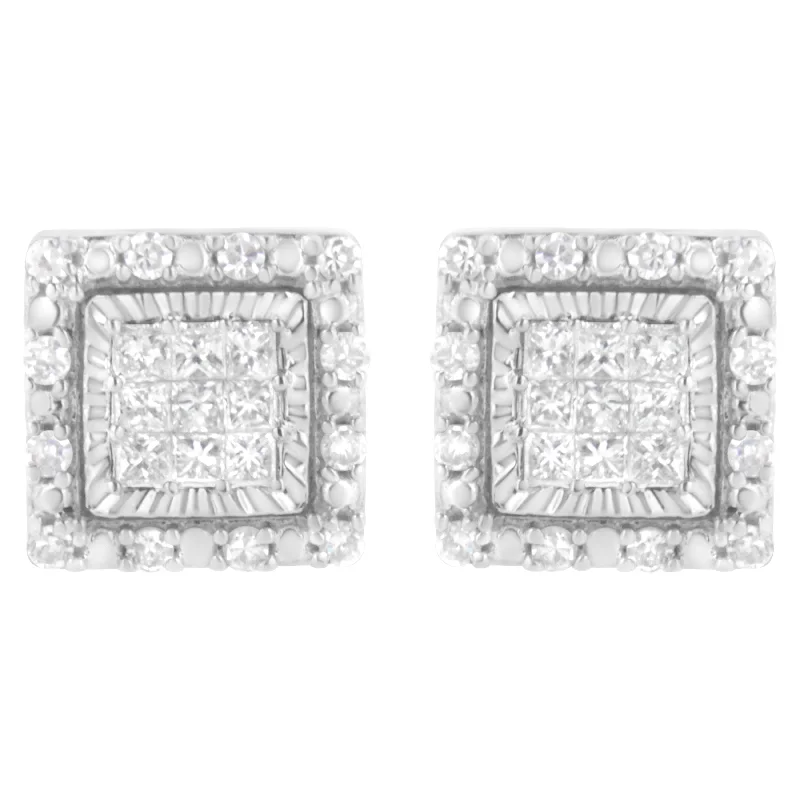 10K White Gold 1/2 cttw Invisible Set Princess-Cut Diamond Square Stud Earring