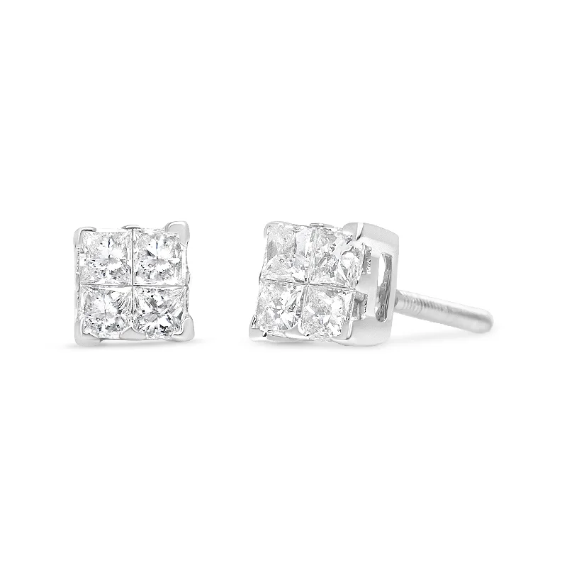 10K White Gold 1/2 cttw Princess-cut Diamond 4 Stone Composite Quad Stud Earring