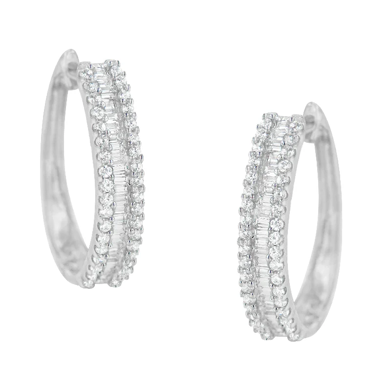 10K White Gold Diamond Hoop Earrings