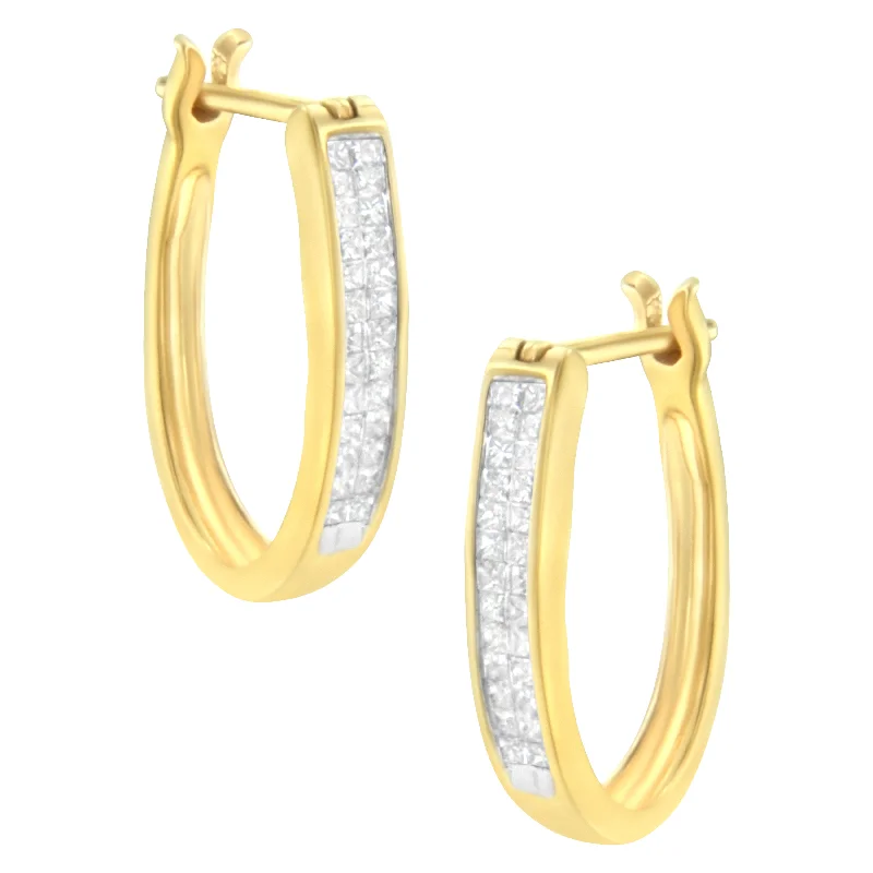 10K Yellow Gold 1/2 Cttw Invisible Set Princess-cut Diamond Hoop Earrings