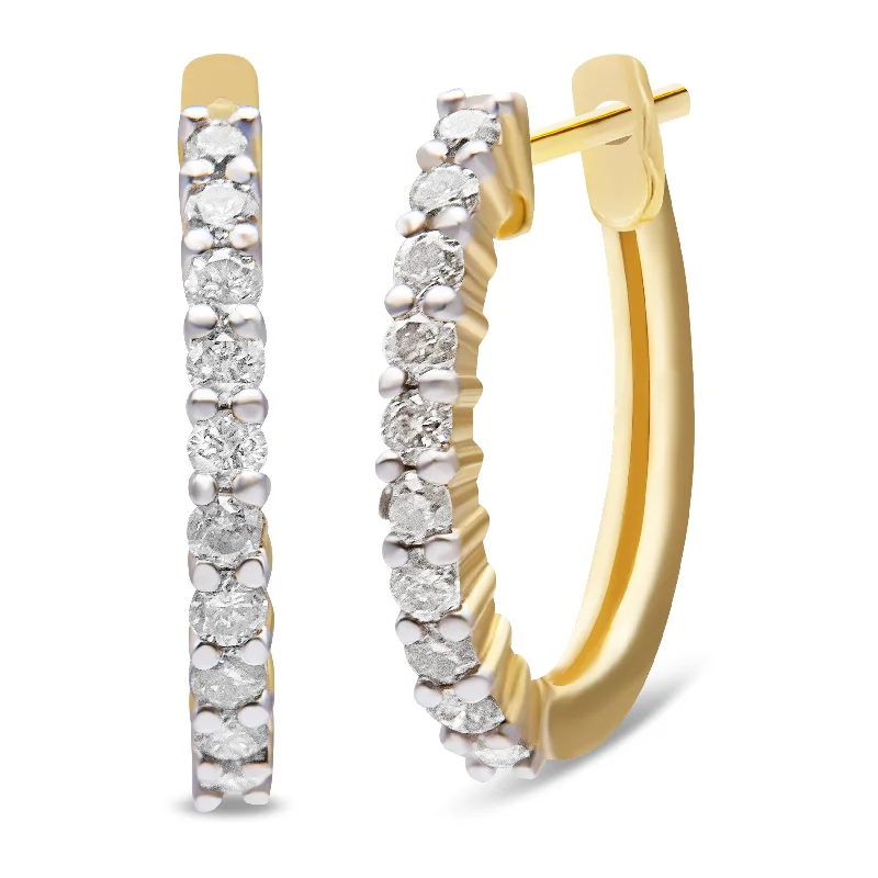 10K Yellow Gold 1/2 Cttw Prong Set Round-Cut Diamond Hoop Earrings