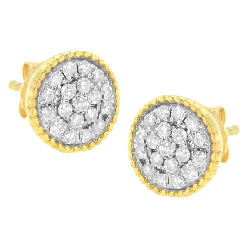 10K Yellow Gold Plated .925 Sterling Silver 1/2 cttw Diamond Floral Cluster Milgrained Stud Earring