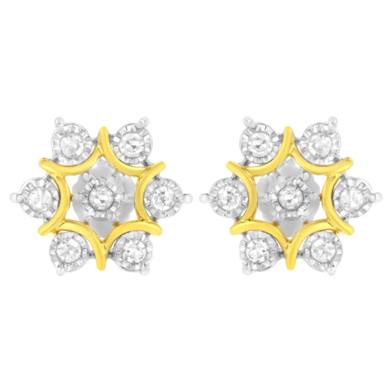 10K Yellow Gold Plated .925 Sterling Silver 1/4 Cttw Miracle Set Round-Cut Diamond Floral Earring