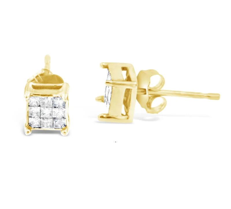 10K Yellow Gold Princess-cut Composite 18-stone Diamond Earrings