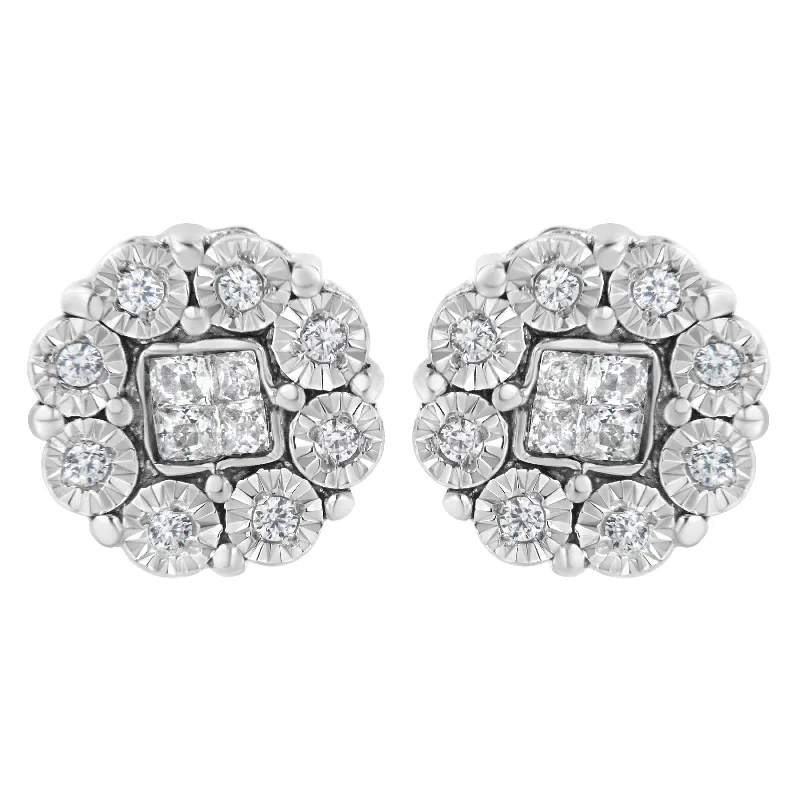 10KT White Gold 1/4ct Diamond Floral Cluster Stud Earring