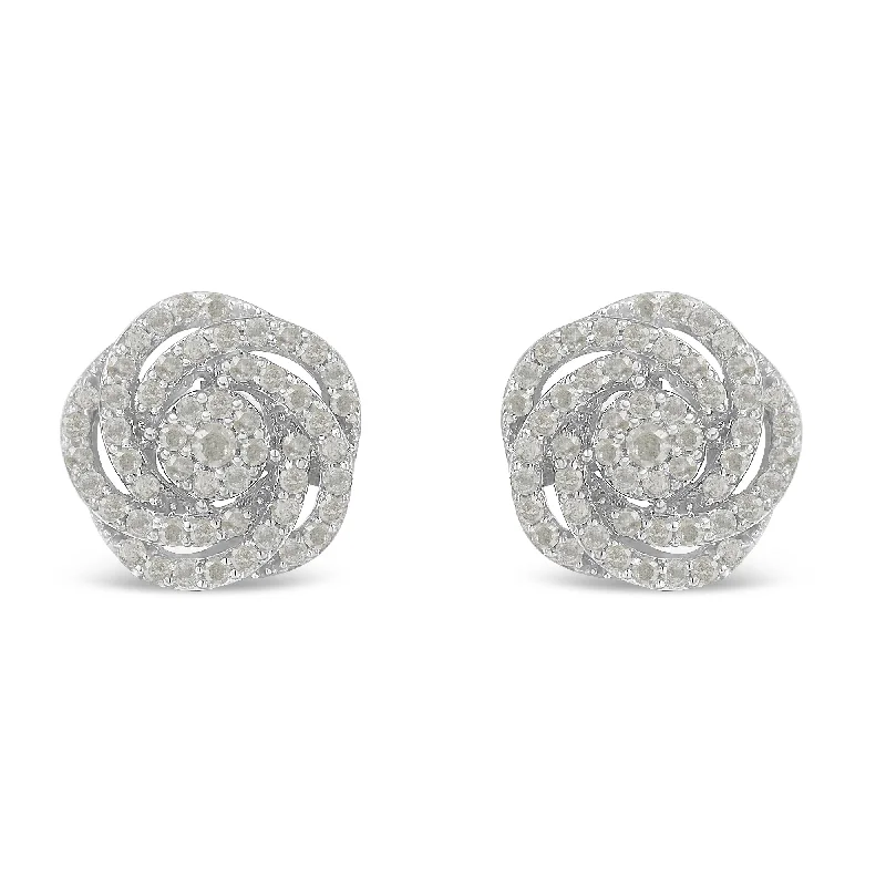 10KT White Gold Diamond Flower Stud Earring