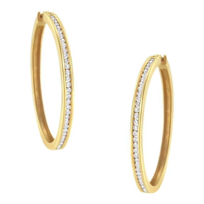 10KT Yellow Gold 1 cttw Slim Diamond Hoop Earrings