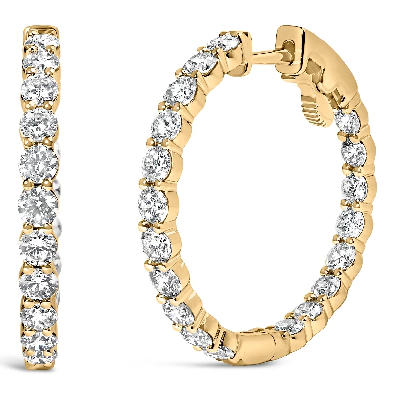 14K Gold Shared Prong Set Diamond Inside Out Hoop Earrings