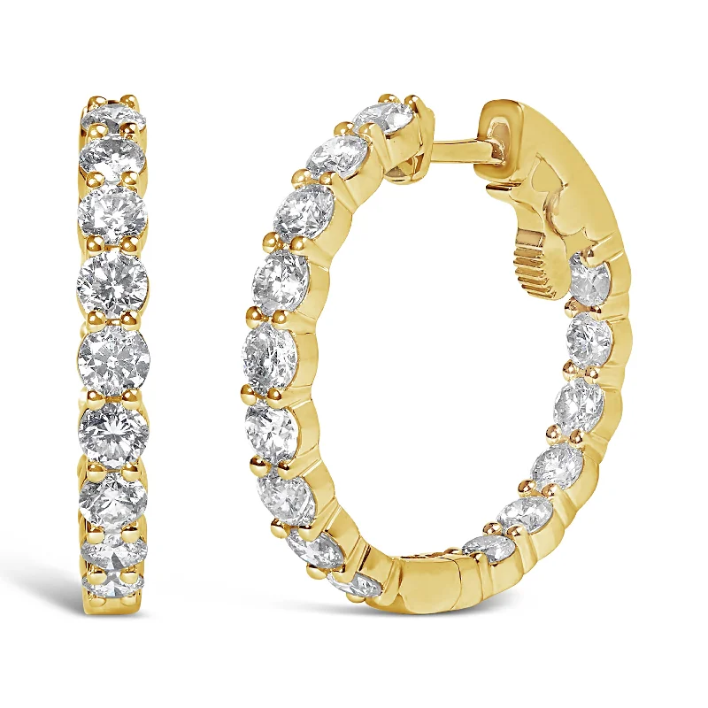 14K Gold Shared Prong Set Diamond Inside Out Hoop Earrings