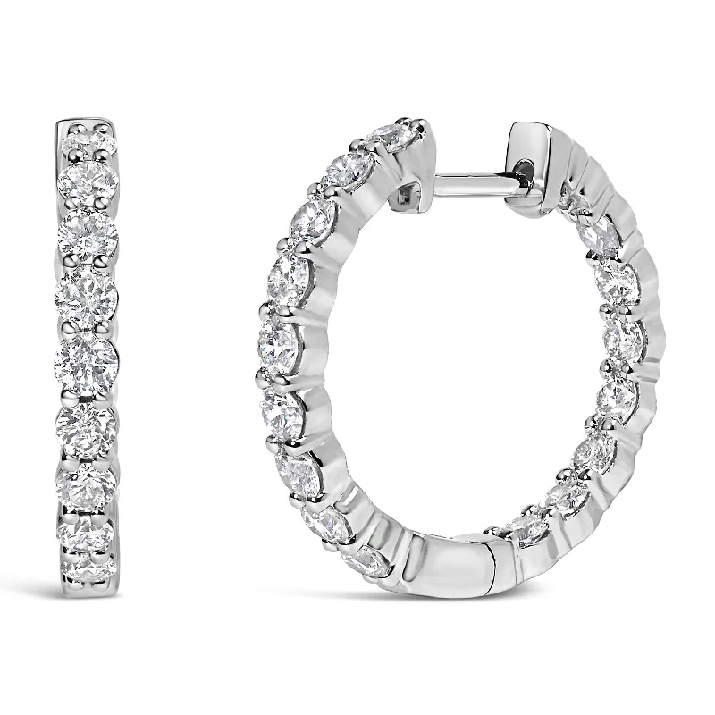 14K Gold Shared Prong Set Diamond Inside Out Hoop Earrings