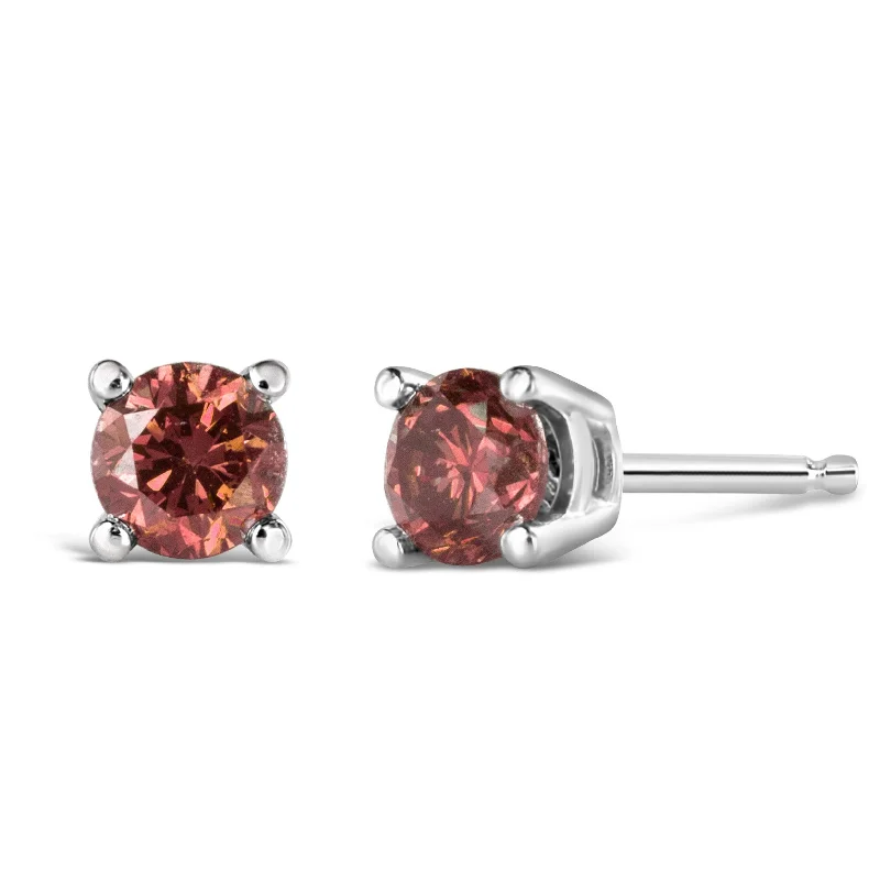 14K White Gold 1/2 Cttw Round Brilliant Cut Lab Grown Pink Diamond 4-Prong Classic Solitaire Earrings