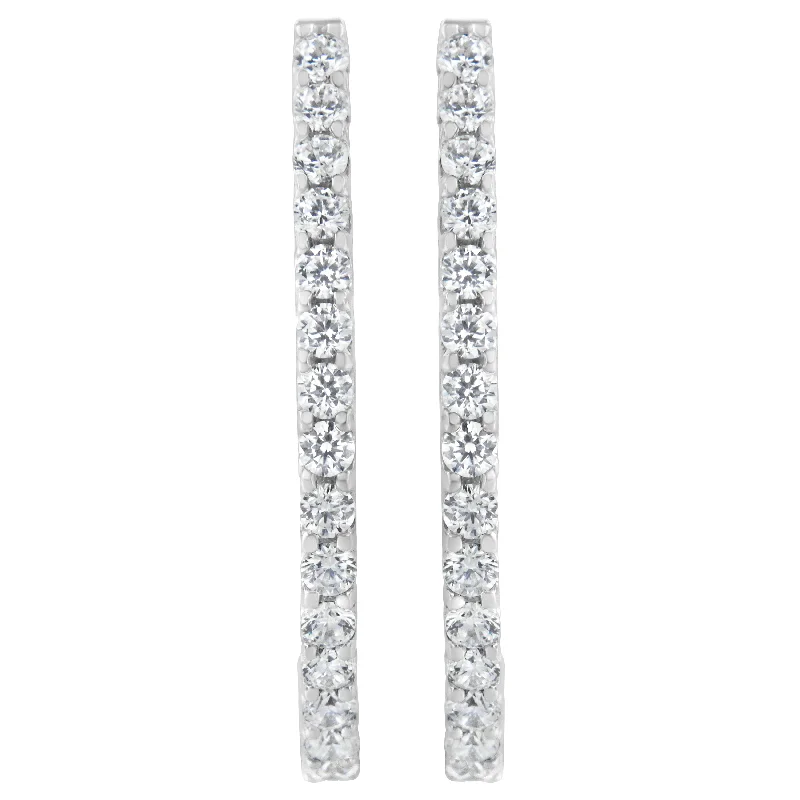 14K White Gold 2.0 Cttw Round Brilliant Cut Diamond Oblong Hinged Leverback Hoop Earrings