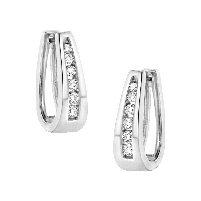 14k White Gold Channel-Set Brilliant Round-Cut Diamond Hoop Earrings