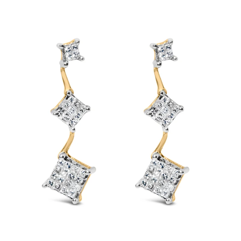 14K Yellow Gold 1 cttw Princess Cut Diamond Earrings