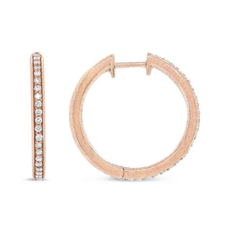 18K Rose Gold 1/5 Cttw Round Diamond Hoop Earrings