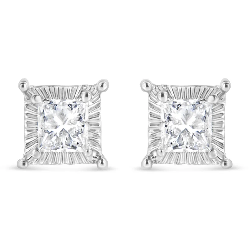 .925 Sterling Silver 1/2 Cttw Princess-cut Diamond Stud Earring