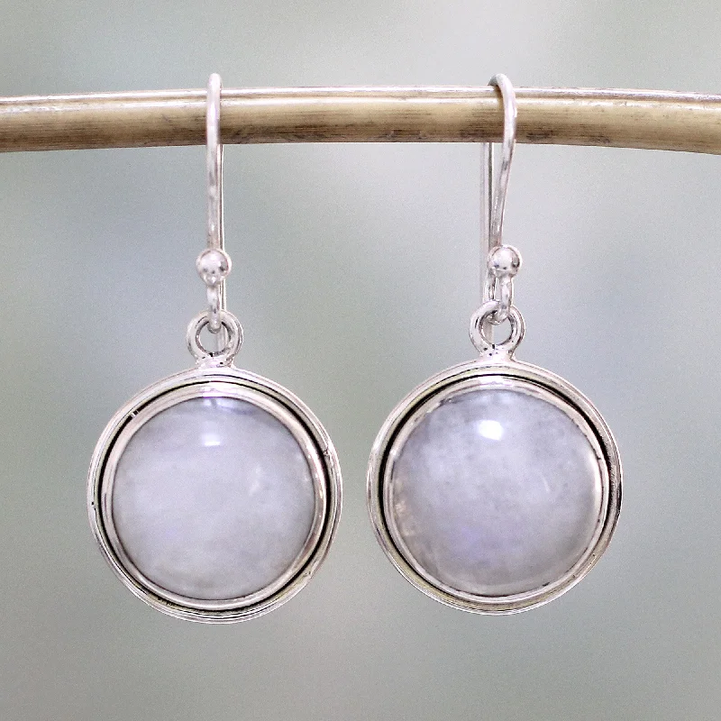 Alluring Mist Rainbow Moonstone Dangle Earrings by Indian Artisans