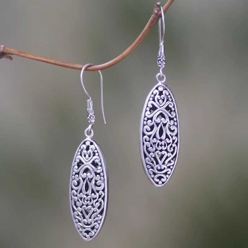 Asmat Shield Sterling Silver Oval Shape Dangle Earrings from Indonesia