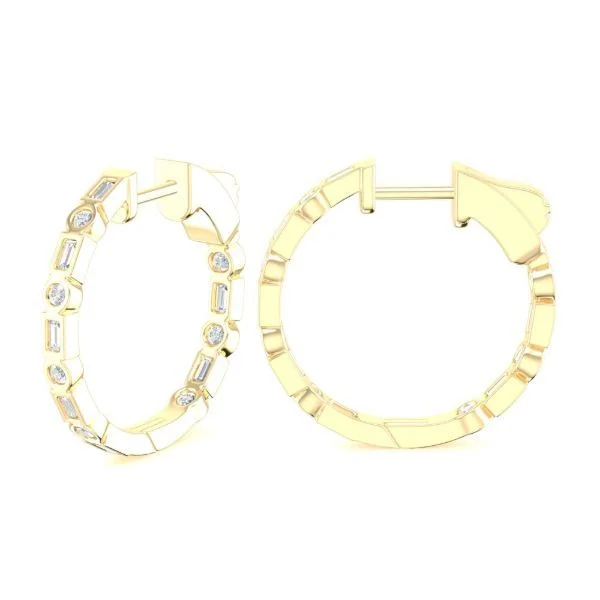 Baguette & Round Diamond Hoops