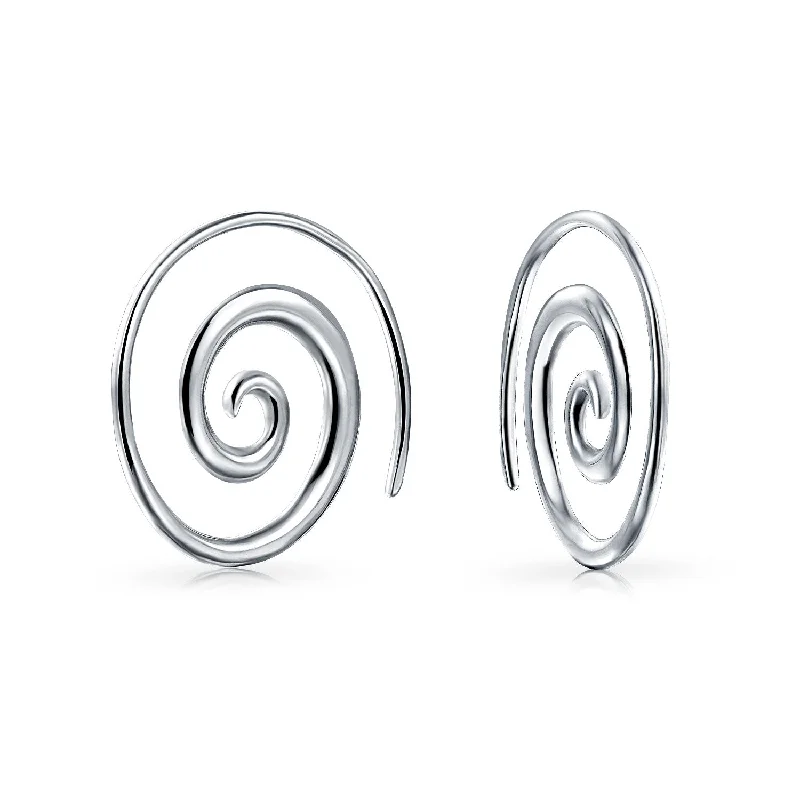 Boho Geometric Tribal Hoop Huggie Earrings in Sterling Silver