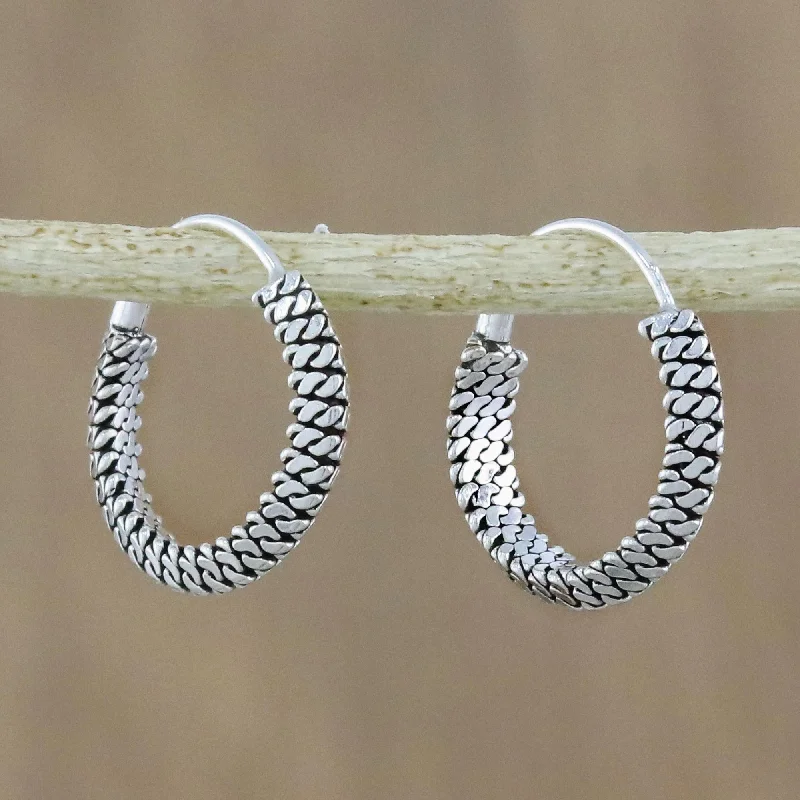 Charming Chain Chain Motif Sterling Silver Hoop Earrings from Thailand