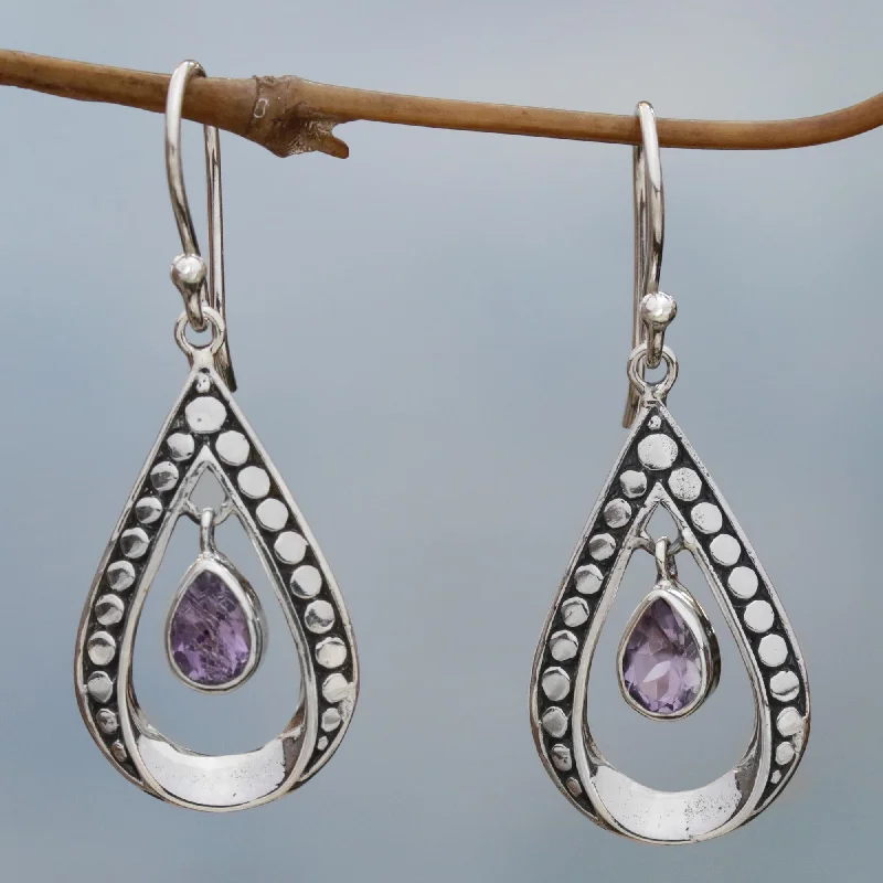 Charming Tears in Purple Sterling Silver and Amethyst Dangle Earrings from Indonesia