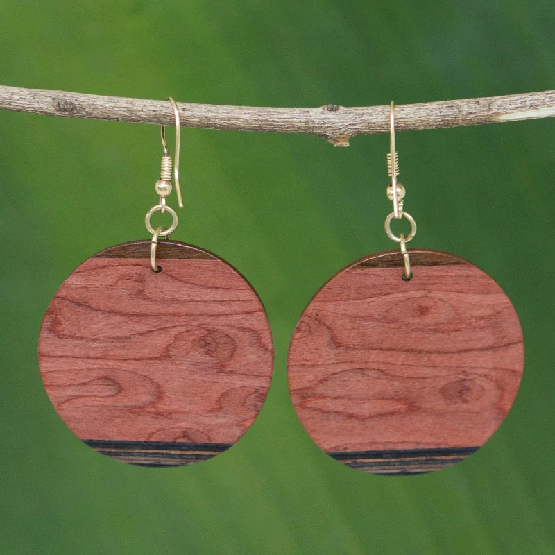 Circle of Nature Mahogany and Imbuia Wood Round Dangle Earrings from Brazil