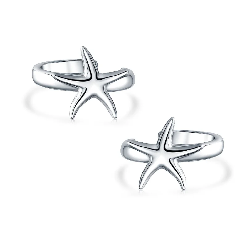 Hawaii Ocean Starfish Ear Cuff Cartilage Set  Sterling Silver Earrings