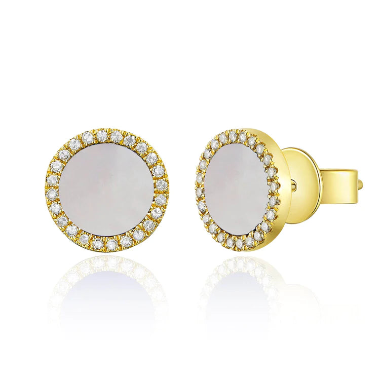 Mother of Pearl & Round Diamond Halo Studs