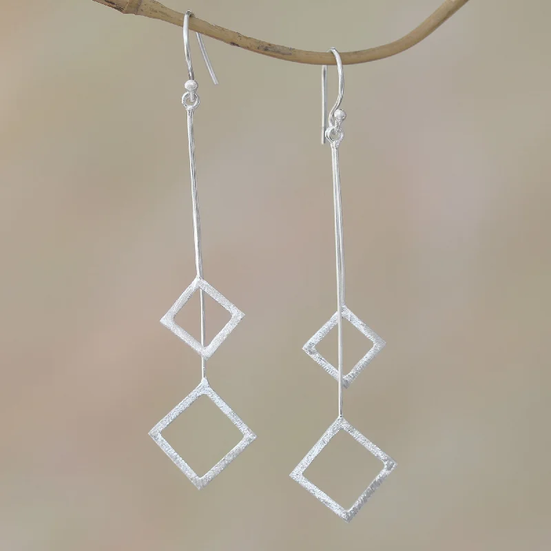 Quantum Dangle Geometric Sterling Silver Dangle Earrings from Bali