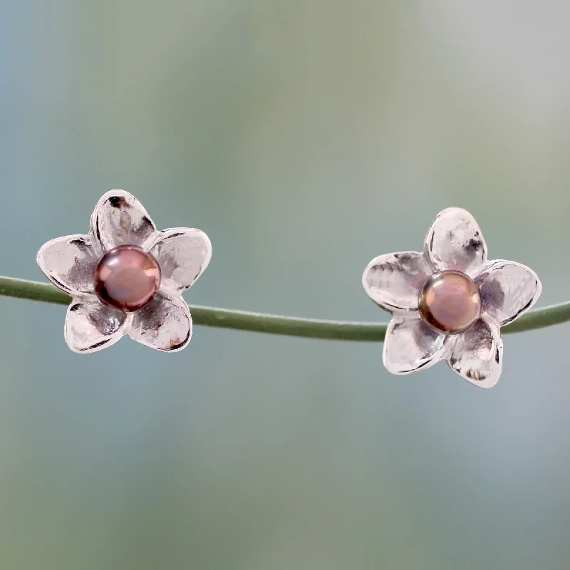 Shadow Jasmine Grey Pearl Floral Jewelry Sterling Silver Earrings