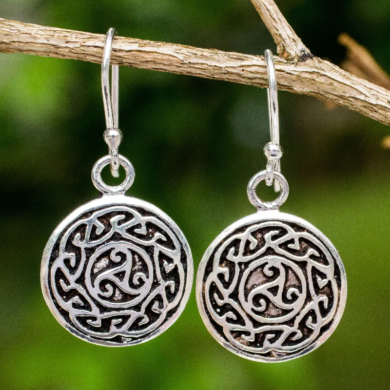 Sister Goddess Free Trade Celtic Motif Round Silver Earrings from Thailand