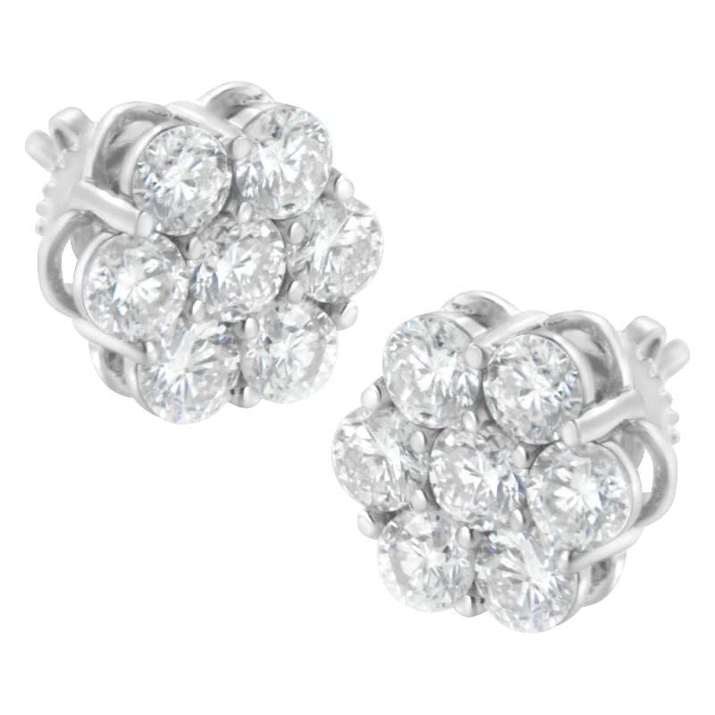 Sterling Silver 2 cttw Floral Composite 7 Stone Diamond Stud Earring