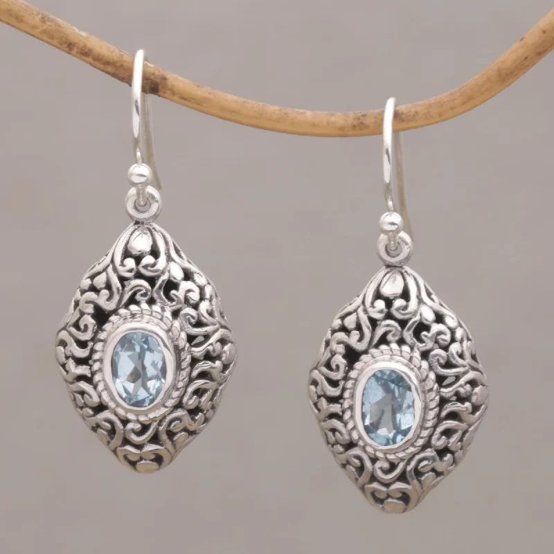 Tabanan Tendrils Sterling Silver and Blue Topaz Dangle Earrings from Bali