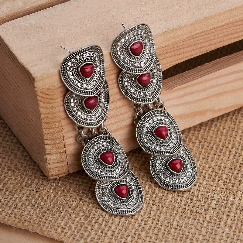 Teejh Dhanushree Silver Mehroon Earring