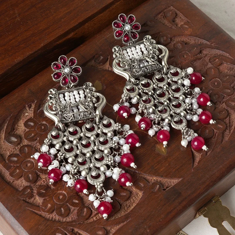 Teejh Gulchehra Silver Oxidised Ruby Earring