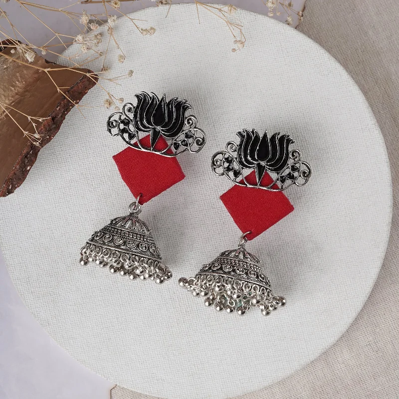 Teejh Helna Black and Red Silver Oxidised Earring