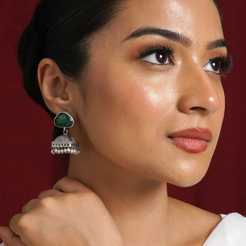 Teejh Joymoti Silver Oxidised Green Earring