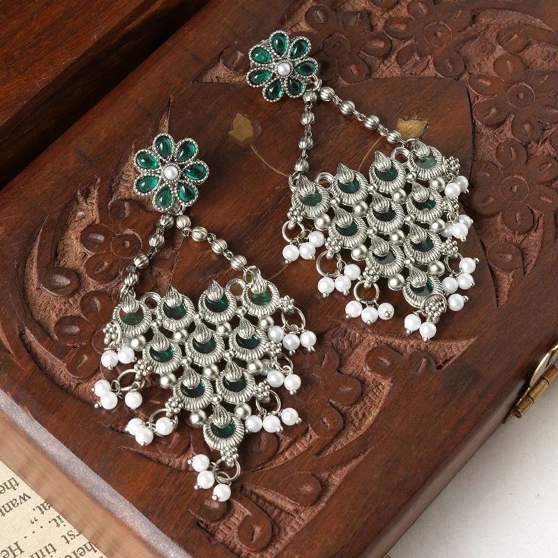 Teejh Sethu Silver Oxidised Green Earring