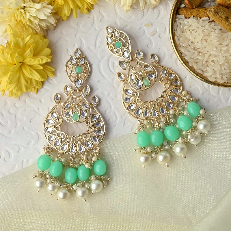 Teejh Urveeja Mint Green Gold Enamel Earrings