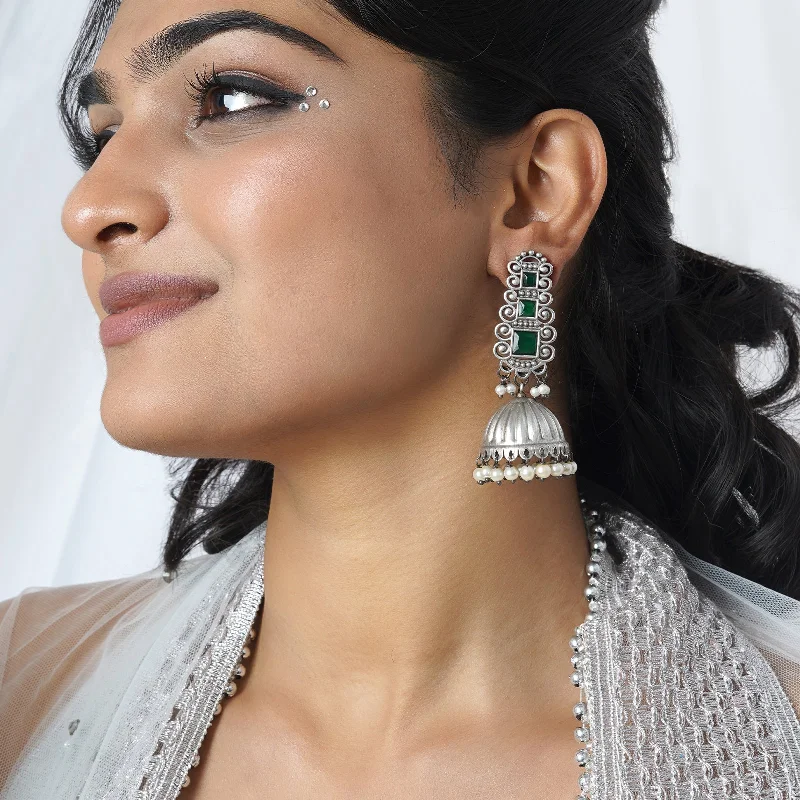 Teejh Vaanya Green Silver Oxidised Earring