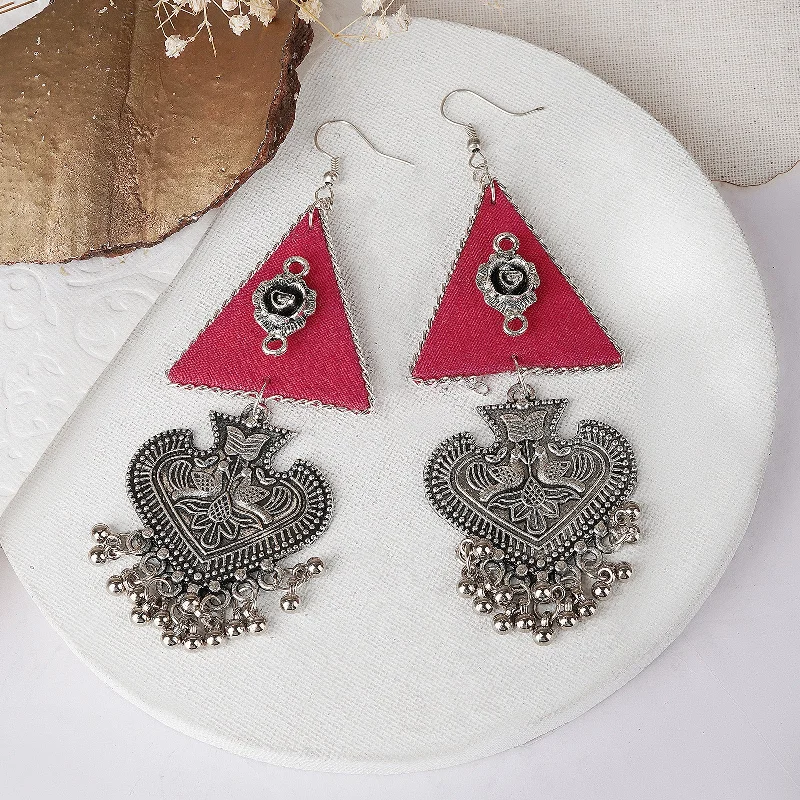 Teejh Zue Pink Fabric and Silver Oxidised Earring